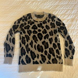 Aqua cashmere leopard print distressed sweater